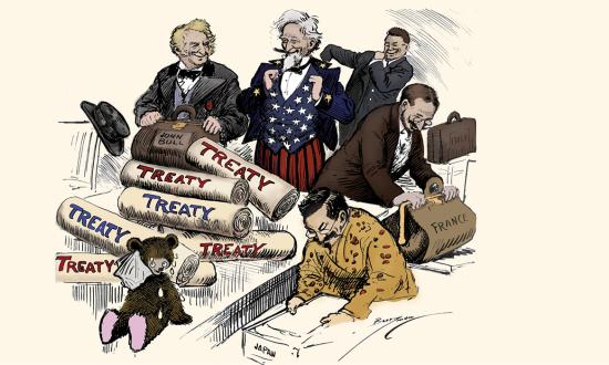 The five major powers pack their bags at the end of the 1921–22 Washington Naval Conference
